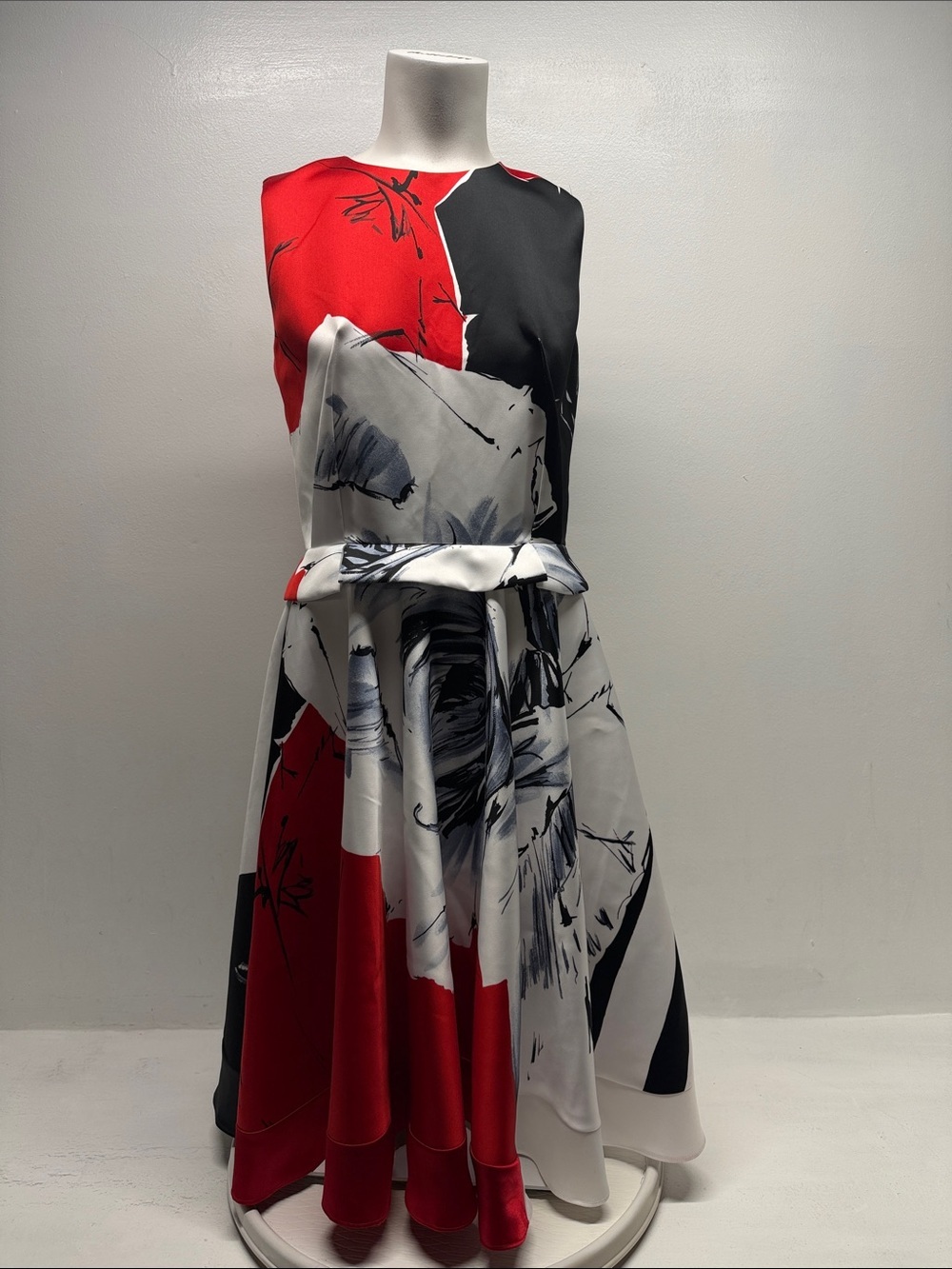 Prabal Gurung Dress Midi Graphic Rose Fit N Flare Sleeveless Silk Lined White 4